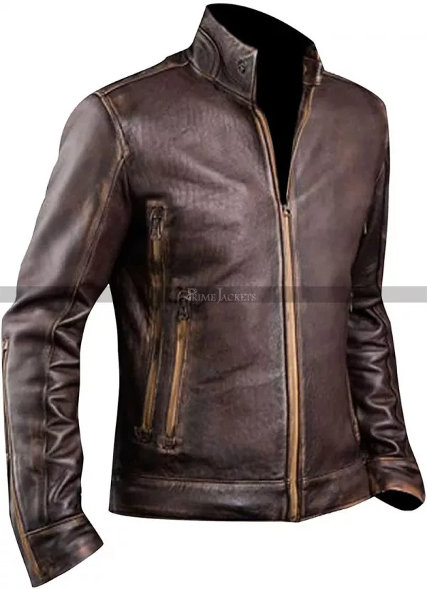 Vintage Cafe Racer Distressed Brown Motorcycle Leather Jacket