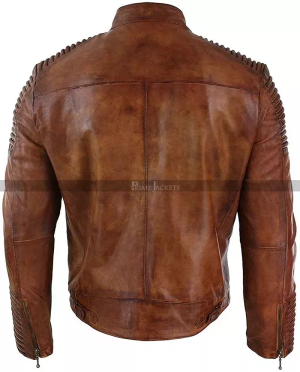 Cafe Racer Motorcycle Quilted Distressed Brown Leather Jacket