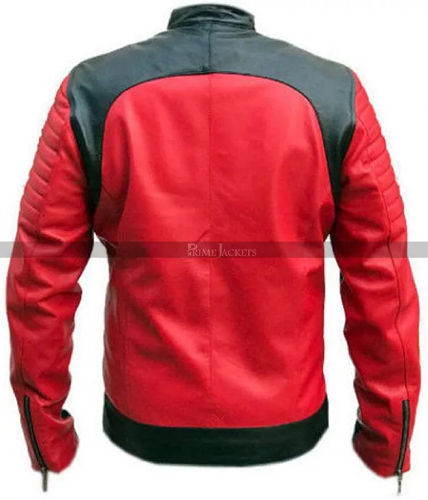 Cafe Racer Red Retro Black Quilted Biker Leather Jacket