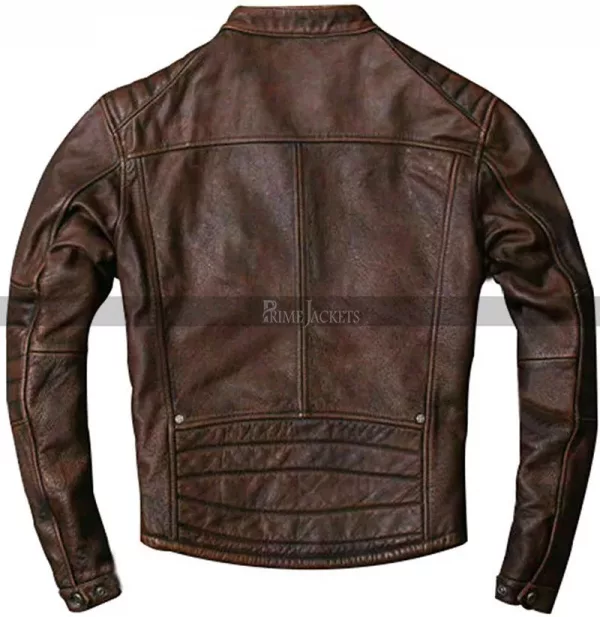 Men's Quilted Distressed Brown Motorcycle Leather Jacket