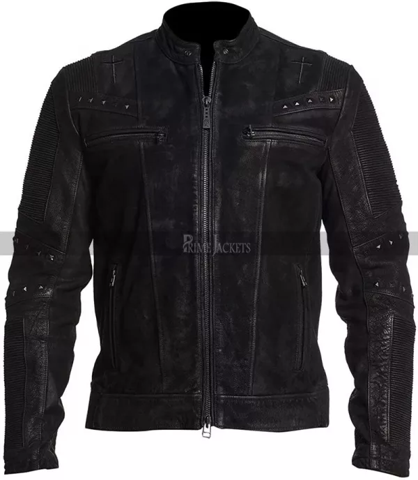 Vintage Cafe Racer Men's Studs Motorcycle Black Leather Jacket