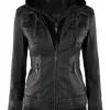 Womens Betty Black Bomber Removable Hoodie