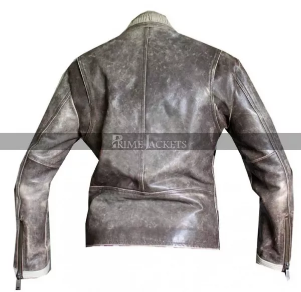 Designer Grey Cafe Racer Motorcycle Distressed Leather Jacket