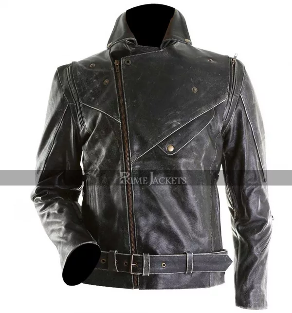 Men Slim Fit Distressed Black Biker Leather Jacket