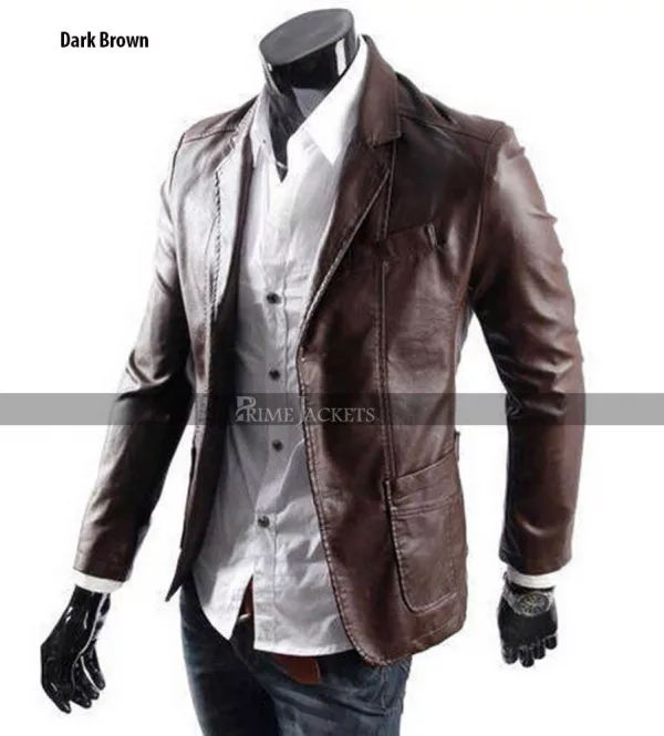 Men's Casual Smart Designers Black/Brown Leather Blazer Jacket