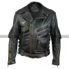 Mens Genuine Cowhide Vintage Black Biker Leather Jacket