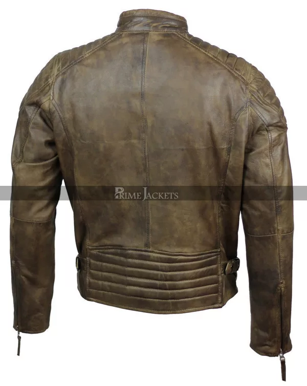 Mens Real Soft Leather Slim Fit Antique Washed Brown Urban Jacket