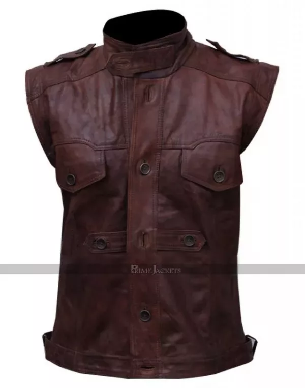 Men's Chocolate Brown Distressed Biker Leather Vest