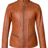 Women's Biker Style Casual Brown Leather Jacket