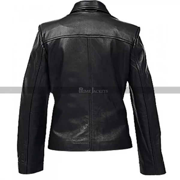Women Black Leather Jacket With Button Closure