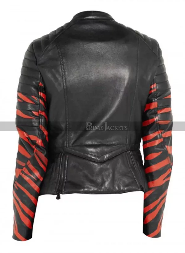 Tiger Stripe Women Biker Black Leather Jacket