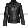 Women Black Leather Jacket With Button Closure