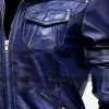 Womens Leather Bomber Blue Jacket