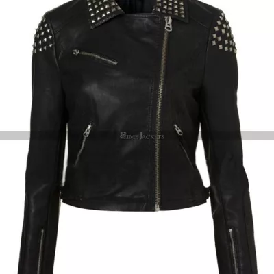 Studded Demi Lovato Biker Leather Jacket