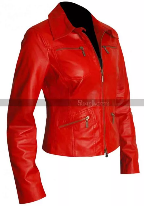 Red Women's Slim Fit Motorcycle Leather  Jacket