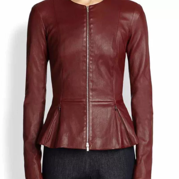 Maroon Peplum Leather Jacket