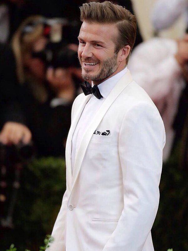 David Beckham Ivory White Tuxedo Suit